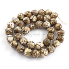 AB0684 Hot sale brown tibetan agate beads,brown football giraffe pattern agate beads