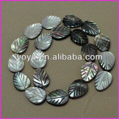 SP4051 Black Mother of Pearl Carved Leaf Beads,MOP Shell Leaf Beads