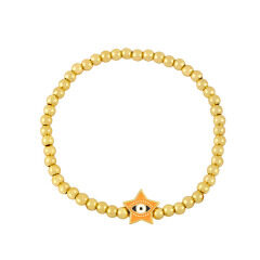 BM1086 4MM Gold Beads and Enamel Multi Colored Star Shaped Evil Eyes Beads Elastic Bracelet for Ladies Women
