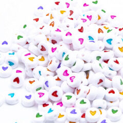 GP0940 Popular White  Flat plastic acrylic 4*7mm 500g Rainbow Enamel Heart round disc beads for jewelry DIY