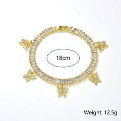 S11120 18k Gold Plated Diamond CZ Paved Butterfly Dangle charms Baguette Tennis Choker Necklace Bracelet Jewelry Sets