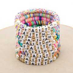 BP1019 Fashion Colorful Polymer Clay Beads Letter Charms Bracelet,Freshwater Pearl Heishi Beads Bracelet