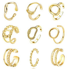RS1701 18k Gold Plated Stainless Steel Thick Curb Cuban Chain Rings for Women 2021