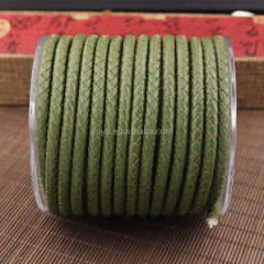 ST1043 15 metrs roll green color 6mm diameter round braided cow split leather cord,braided genuine leather rope