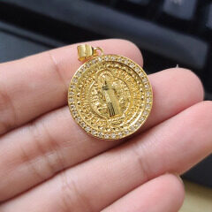 CZ8451 Fashion MOP Virgin Mary Jesus Christ On Round Coin Pendant Mother Mary Medal Pendants