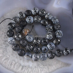 AB0123 Black matte frosted agate onyx beads,cracked fire agate onyx beads,matte black onyx beads