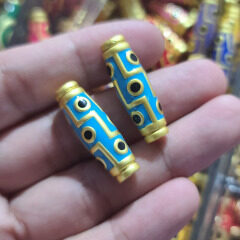 JS1639 Matte Gold Plated Brass Enamel Multi Colored Tibetan Dzi Ethnic Drum Beads