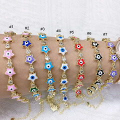 BC1395 Adjustable Dainty 18k Gold Plated Rainbow Enamel Multi Colored Evil Eyes CZ Spiritual Chain bracelets