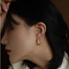 ES1076 Fashion High Quality Thick Gold Plated Stainless Steel Croissant Hoop Earrings for Women Ladies