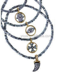 BRZ0923 Fashion small faceted hematite beads cz micro pave horn cross hamsa hand charm bracelets