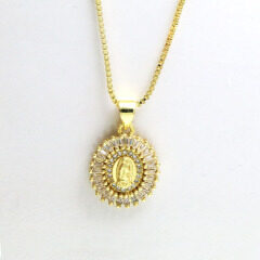 Fashion 18k Gold Plated CZ Pave Virgen de Guadalupe Our Lady of Guadalupe Saint Benedict Catholic Necklace