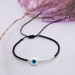 BG1099 Fashion Jewelry Small Evil Eyes Glass Bead Macrame Bracelet, Charm Adjustable Glaze Ladies String  Bracelets