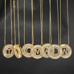 NZ1003 White Cubic Zirconia Diamond 26 Alphabet Letter Charm Pendant Chain Necklaces A-Z Initial jewelry for Women