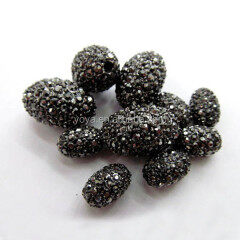CP5077 Round And Oval Crystal and Gunmetal Alloy Pave Hematite Rhinestone Bead