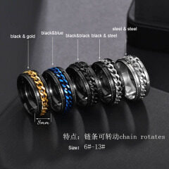 RS1016 Hot Sale Men's High Quality Stainless Steel Curb Cuban Link Chain Band Stacking Rings for Men