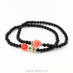 BRP1474 Fashion fine 4mm black onyx beaded skull bracelet,Day of the Dead Bracelet ,rose bracelet