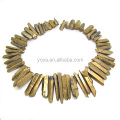 CR5251 Top Drilled Gold titanium crystal quartz bullet spike beads,crystal point briolette beads