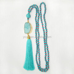 NE2242 Trendy handmade druzy turquoise tassel necklace, new drusy druzy jewelry
