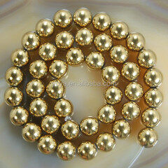 HB3015 Gold Hematite Gemstone Round Beads
