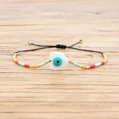 BG1028 Dainty Miyuki Seed Beads Bracelet Good Luck Evil Turkish Eye Adjustable Amulet Charm Bracelet