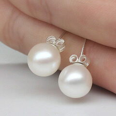 8mm pearl earrings 925 sterling silver stud nature shell pearl earrings for gift