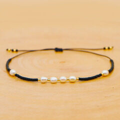 BB2001 Adjustable Brass Minimalist jewelry Miyuki beads pearl bracelet, Freshwater Pearl Friendship Bracelet For Jewelry