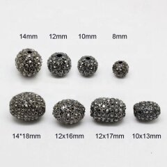 CP5075 metal hematite crystal pave oval drum rice gunmetal plated beads for jewelry making