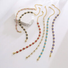 S11122  Dainty 18k Gold Plated Enamel Rainbow Neon CZ Paved Link Chain Bracelet and Necklace Jewelry Sets