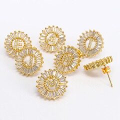 EC1138 18k Gold Gold Plated Cubic Zirconia Micro Pave Round Alphabet Initial Letter Stud Earring for women