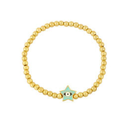BM1086 4MM Gold Beads and Enamel Multi Colored Star Shaped Evil Eyes Beads Elastic Bracelet for Ladies Women