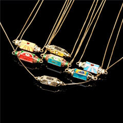 CZ Micro Pave Colorful Enamel Tube Spacer Connector Heart Star Lucky Will Word on Hexagon Shape Charm Pendant Chain Necklace