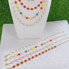 S11118 18k Gold Plated Enamel Rainbow Neon Heart Star Bracelet and Necklace Jewelry Sets