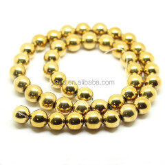 HB3015 Gold Hematite Gemstone Round Beads