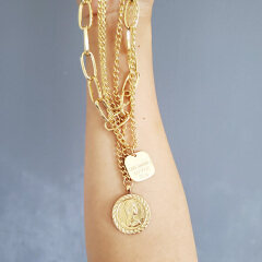 NM1002 Gold Plated Three Layers Medal Coin Charm Necklace,Gold Coin Boho Necklaces,Layering Ethnic Necklace