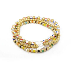 BM1080 Chic Small 18k Gold Accents Beaded White Shell Butterfly Multi Colored Seed Bead Stacking Bracelets