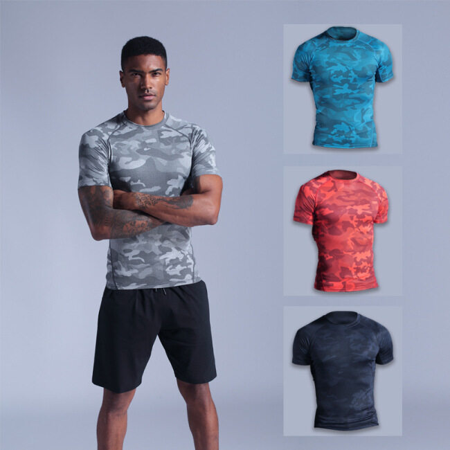 men's camouflage fitness quick drying basketball training short sleeve sports T-shirt