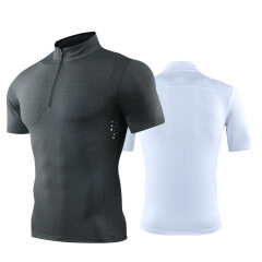 customized men's running fast dry zipper collar training fitness sleeve