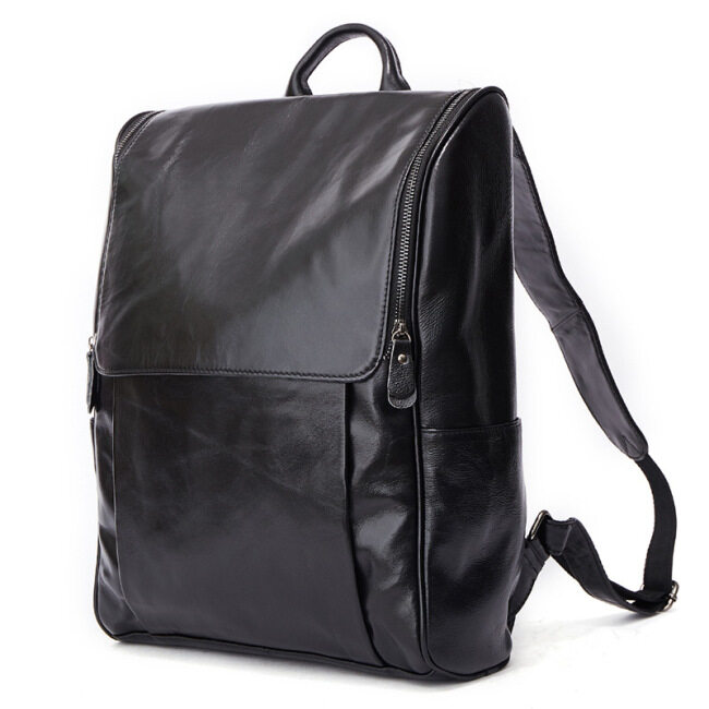New leather men's bag Korean fashion casual men's double shoulder bag top layer leather black computer backpack