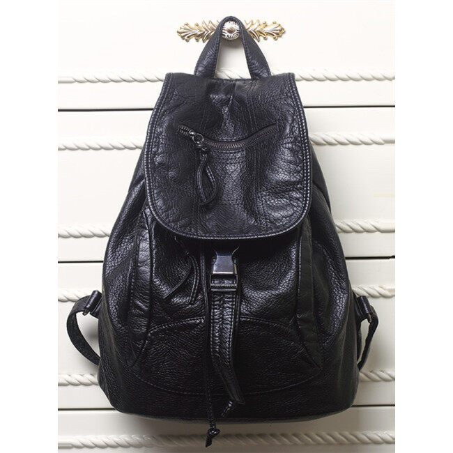 Soft leather backpack bag women's new washed sheepskin double shoulder bag net red leather women's bag leisure school bag
