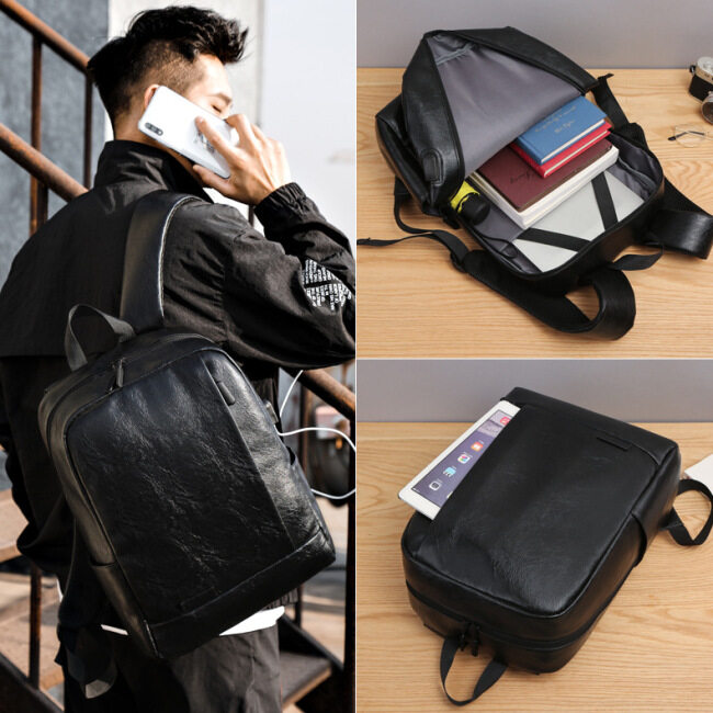backpack men's Bag Fashion Sports Youth schoolbag simple PU leather computer man's backpack