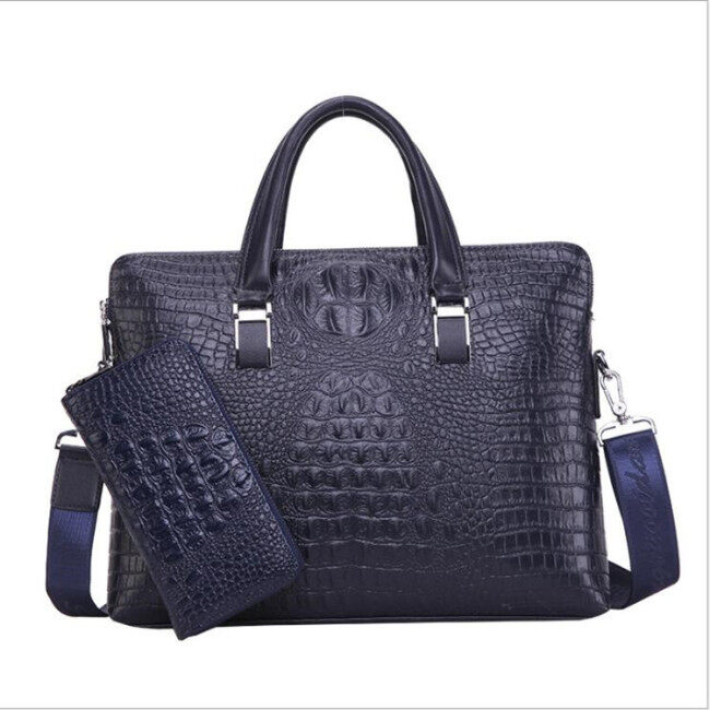 New men's bag crocodile double pull handbag men's business briefcase fashion straddle one shoulder computer bag