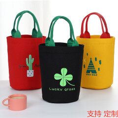 Manufacturer customized round lunch box bag, thermal insulation handbag, canvas snack bag, portable lunch bag, bucket bag