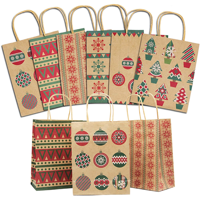 Different designs kraft paper shopping bag with handle for Christmas gift packaging