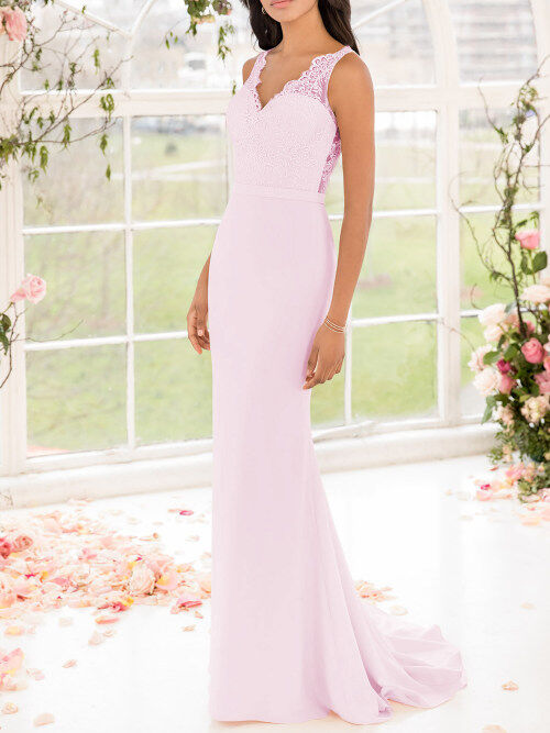 Sheath/Column V-neck Floor-Length Stretch Crepe Lace Bridesmaid Dress