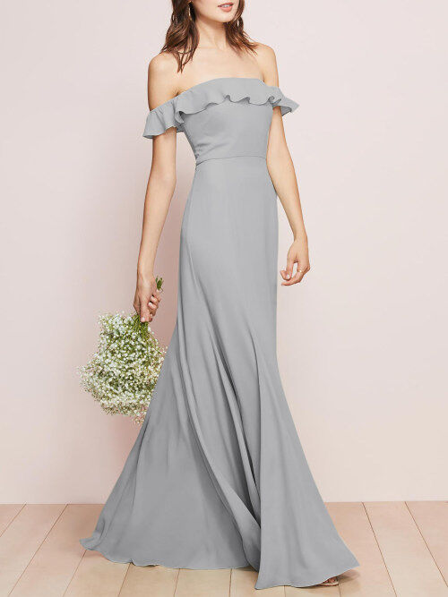 A-Line Off-the-Shoulder Floor-Length Bridesmaid Dress With Split Front
