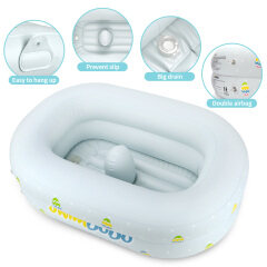 Aufblasbare Badewanne für Baby-Reise-Badewannensitz mit rutschfestem Sattelhorn. Empfohlenes Alter 3 bis 24 Monate