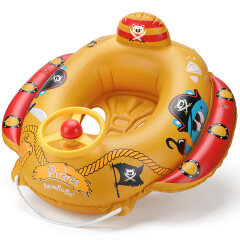 Flotador inflable para piscina de barco pirata, pistola de chorro y volante con bocina, asiento de natación para niños pequeños y juguetes para niños de 1 a 4 años