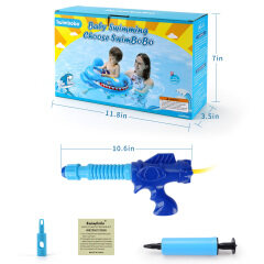 Flotador inflable para piscina de barco pirata, pistola de chorro y volante con bocina, asiento de natación para niños pequeños y juguetes para niños de 1 a 4 años