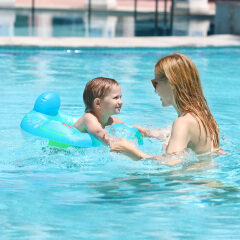Flotador inflable para nadar para bebés con soporte inferior y respaldo Accesorios para piscinas: ayuda al bebé a aprender a patear y nadar