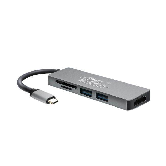 PCER Black Multi-function Type-C USB Hub Adapter to HDMI &amp; TF SD Card Reading &amp; USB 5 in 1 Converter
